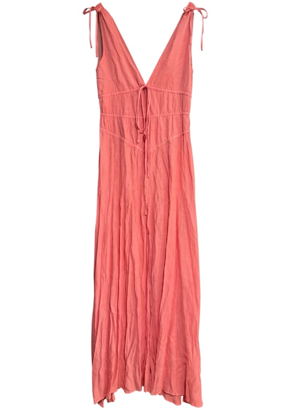 Hello Molly Pink Maxi Dress Size M Coral Tie Front Slit - Picture 2 of 5
